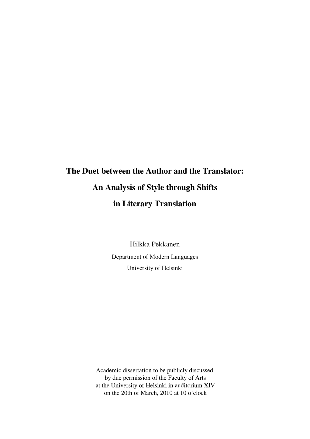 An Analysis of Style Through Shifts in Literary Translation