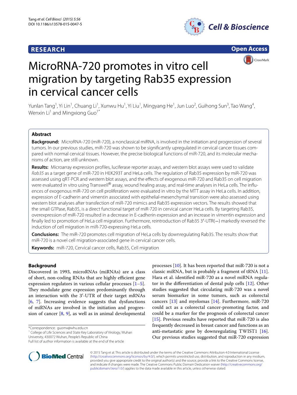 Microrna-720 Promotes in Vitro Cell Migration by Targeting Rab35