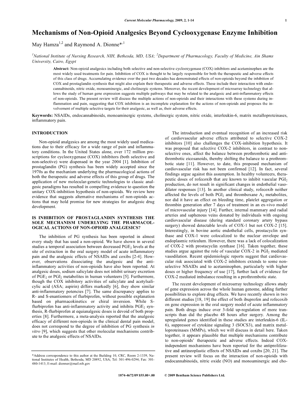 Mechanisms of Non-Opioid Analgesics Beyond Cyclooxygenase Enzyme Inhibition