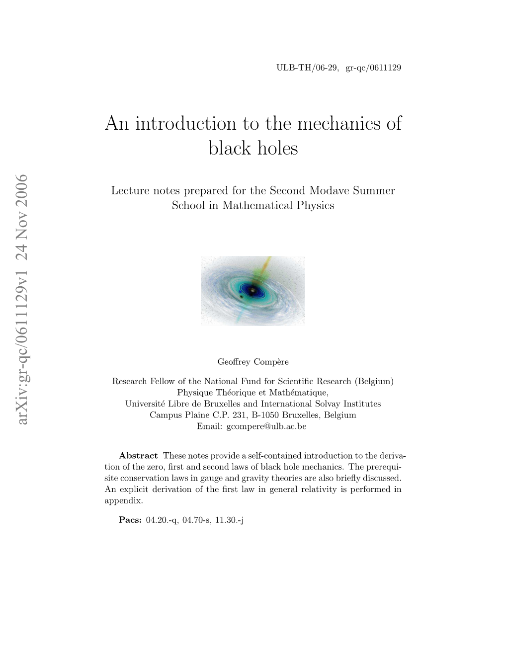 An Introduction to the Mechanics of Black Holes