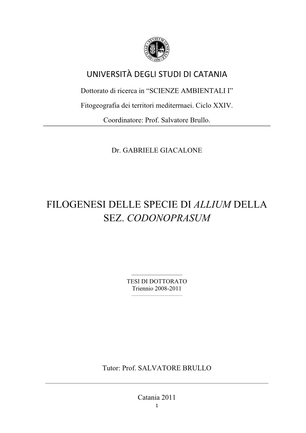 Filogenesi Delle Specie Di Allium Della Sez