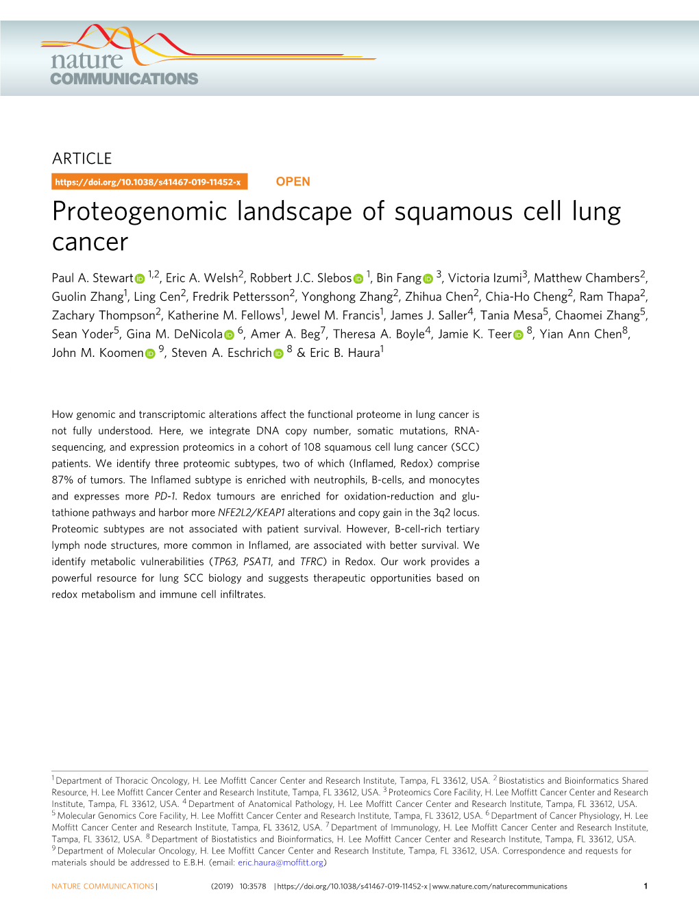 Proteogenomic Landscape of Squamous Cell Lung Cancer