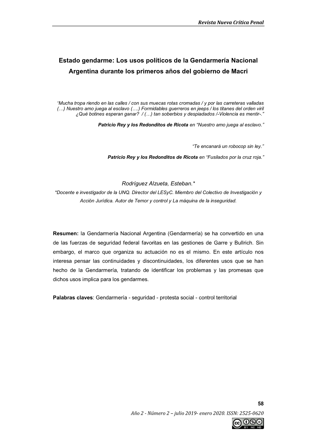 Estado Gendarme: Los Usos Políticos De La Gendarmería Nacional Argentina Durante Los Primeros Años Del Gobierno De Macri