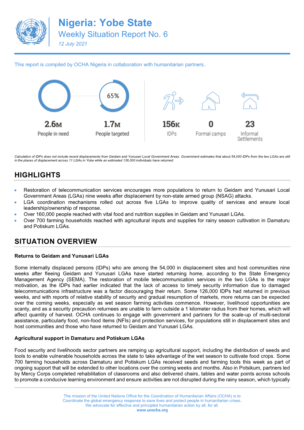 Yobe State Weekly Situation Report No