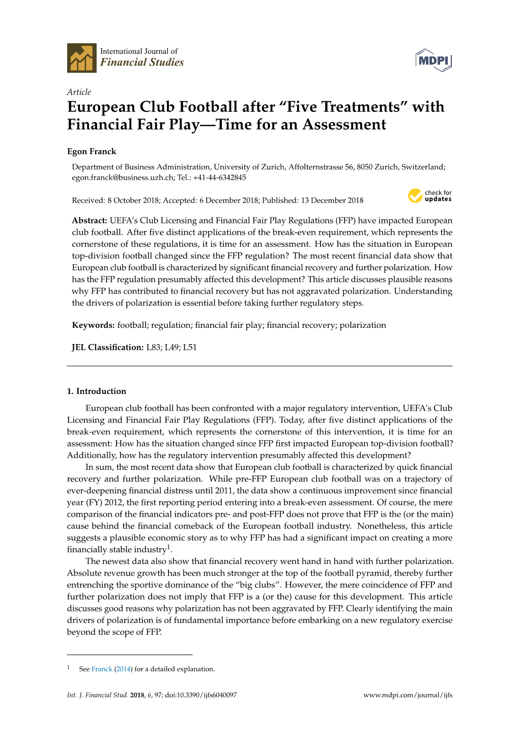 With Financial Fair Play—Time for an Assessment