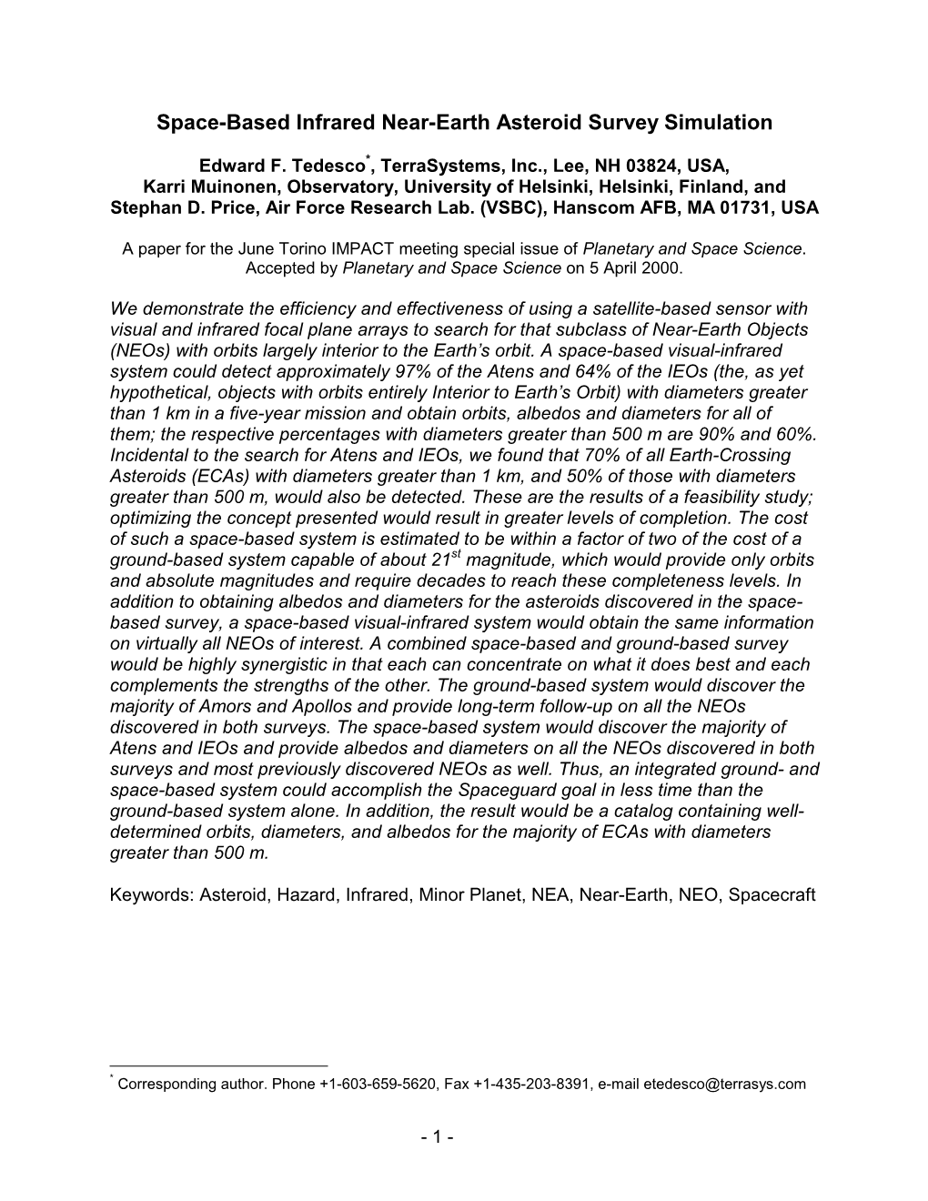 Space-Based Infrared Near-Earth Asteroid Survey Simulation