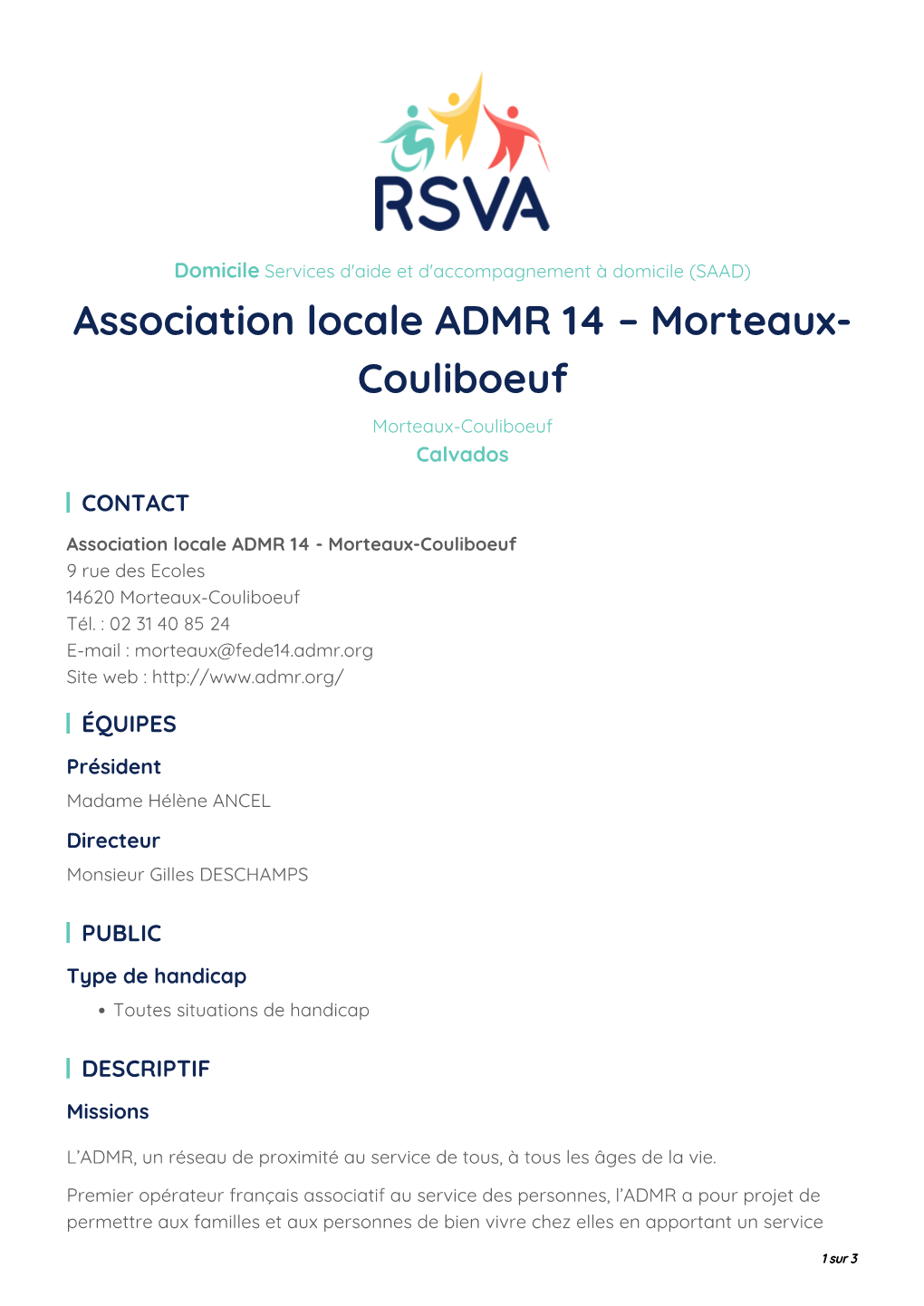 Association Locale ADMR 14 – Morteaux- Couliboeuf Morteaux-Couliboeuf Calvados
