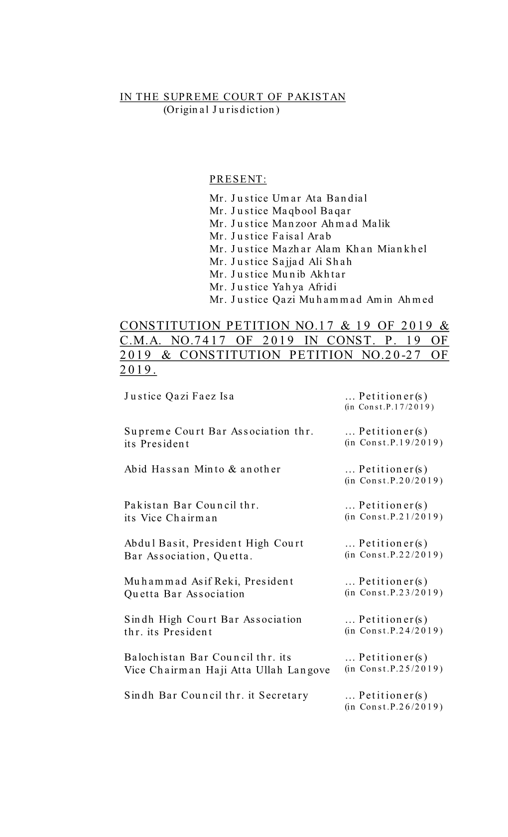 Constitution Petition No.17 & 19 of 2019 & C.M.A. No.7417 Of