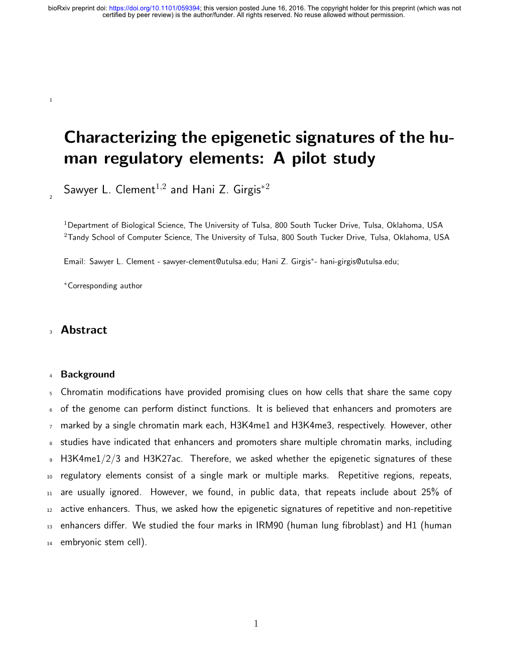 Characterizing the Epigenetic Signatures of the Human