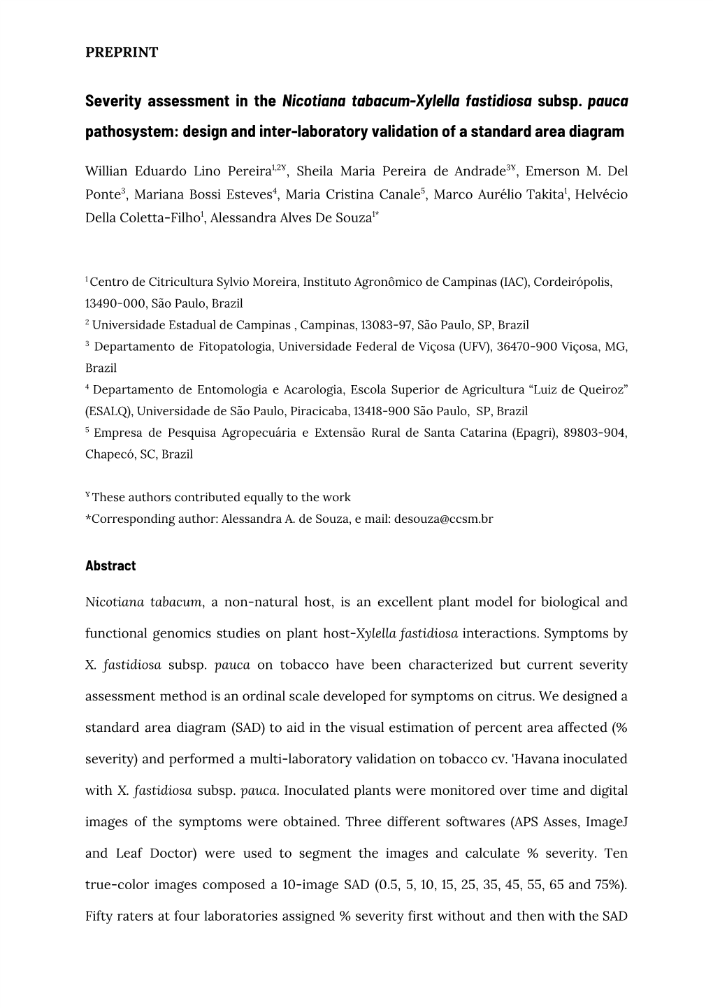 Severity Assessment in the ​Nicotiana Tabacum-Xylella Fastidiosa Subsp. ​Pauca Pathosystem