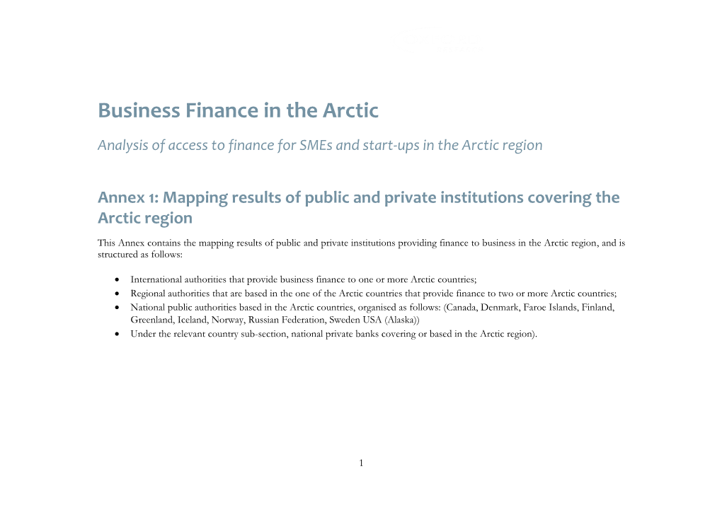 Business Finance in the Arctic Analysis of Access to Finance for Smes and Start-Ups in the Arctic Region