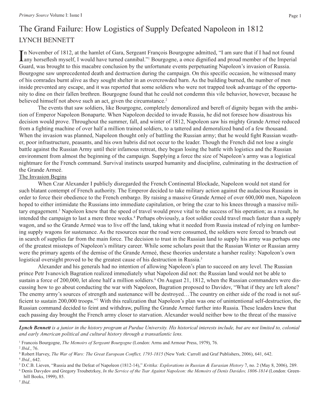 The Grand Failure: How Logistics of Supply Defeated Napoleon in 1812 LYNCH BENNETT