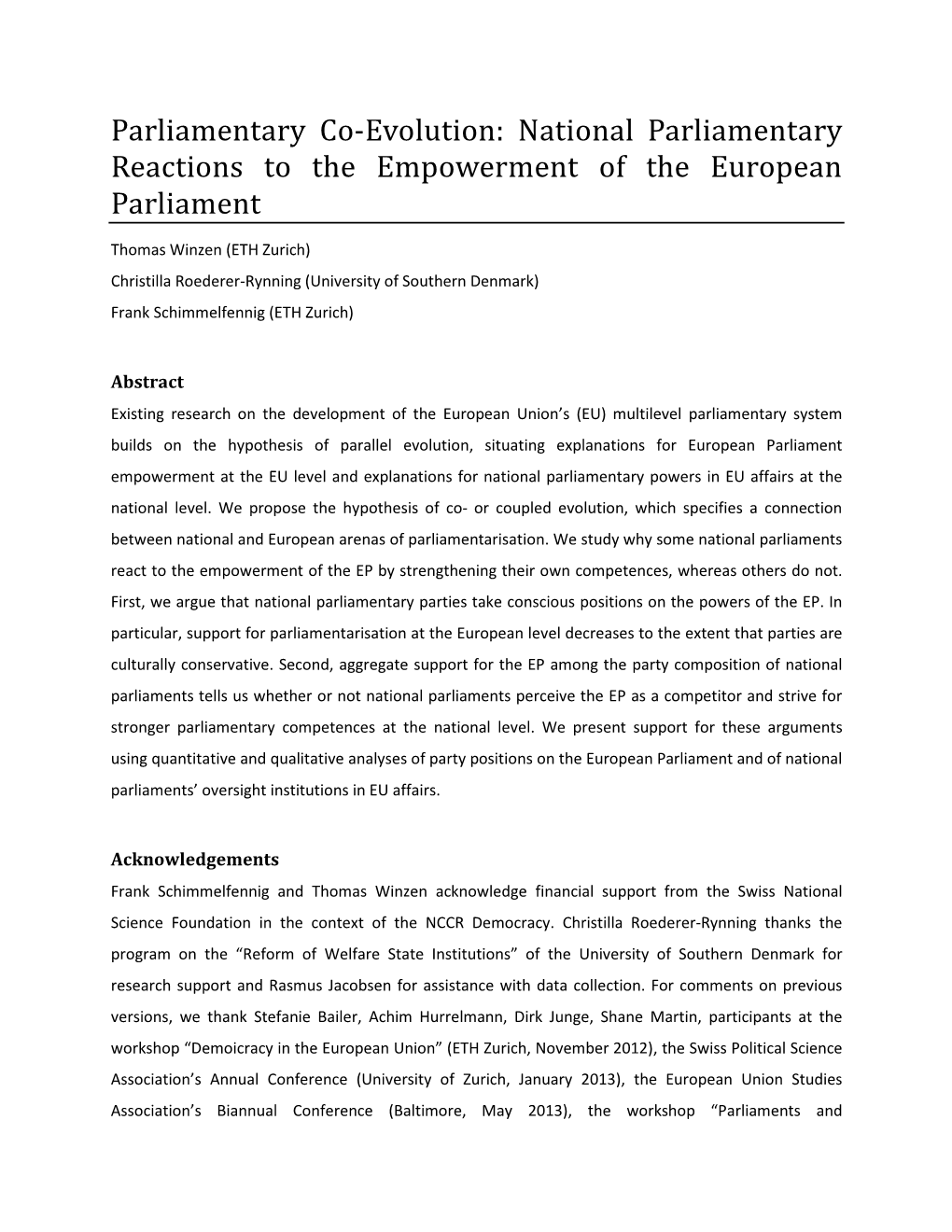 Parliamentary Co-Evolution: National Parliamentary Reactions to the Empowerment of the European Parliament