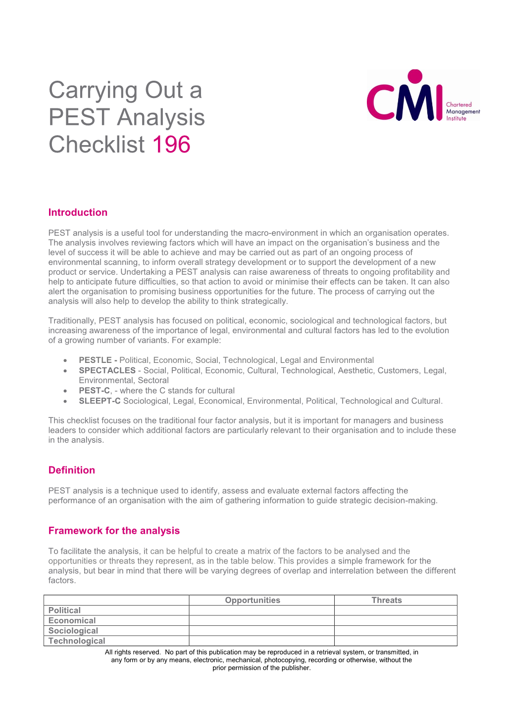 PEST Analysis Checklist 196