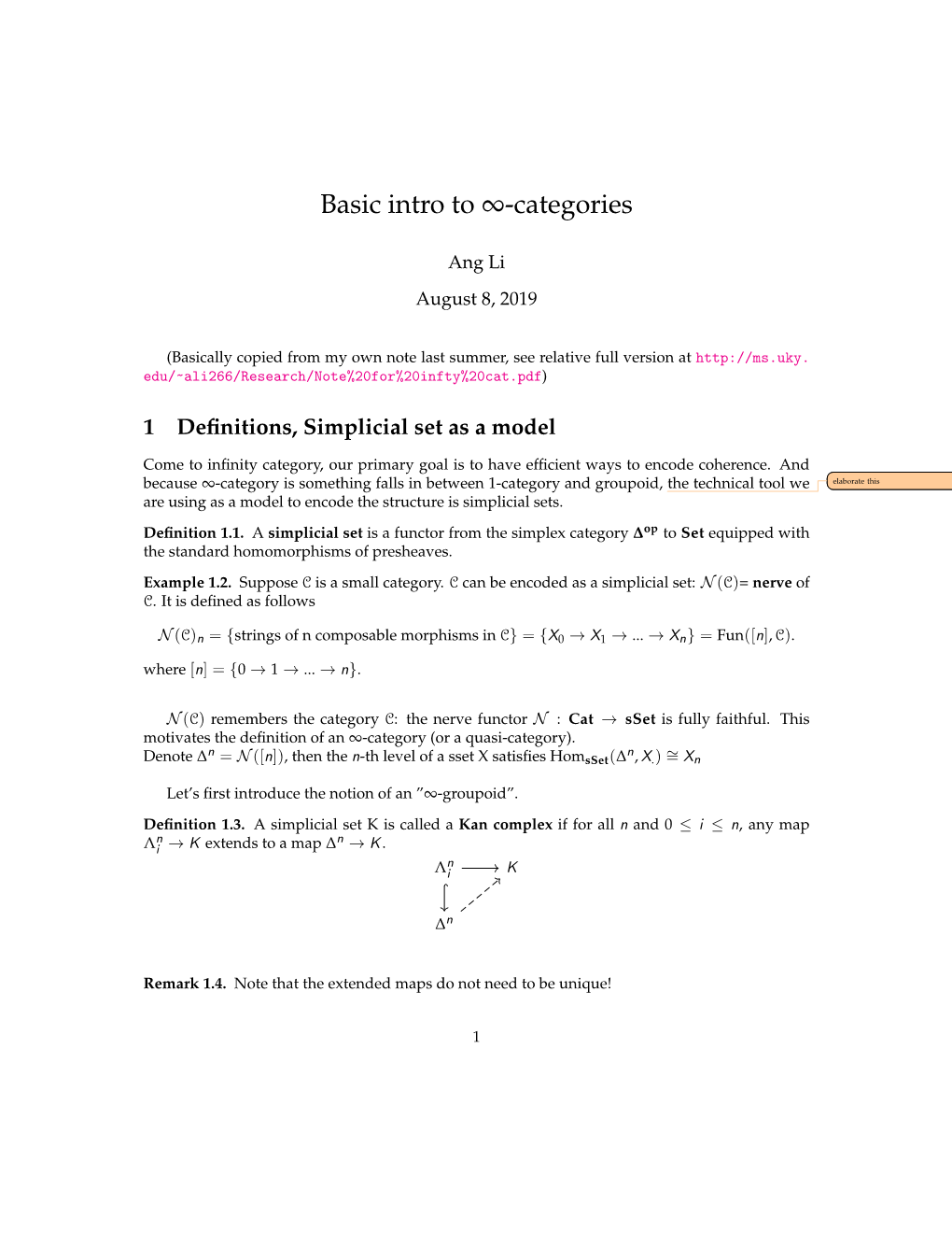 Basic Intro to ∞-Categories