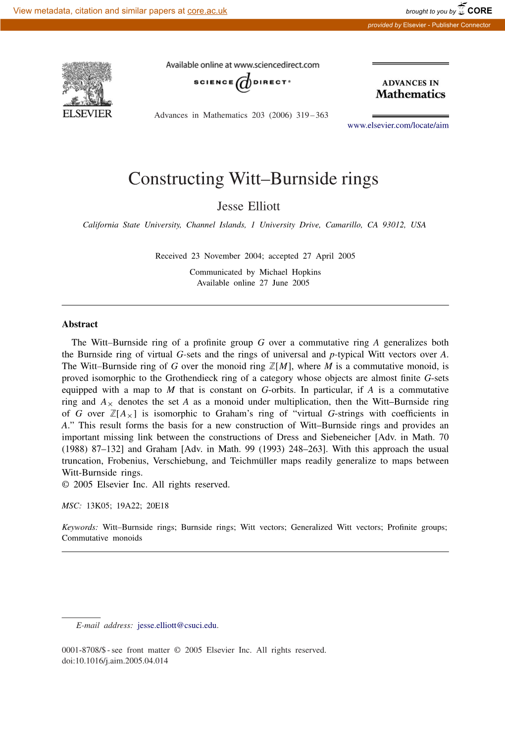 Constructing Witt–Burnside Rings Jesse Elliott California State University, Channel Islands, 1 University Drive, Camarillo, CA 93012, USA