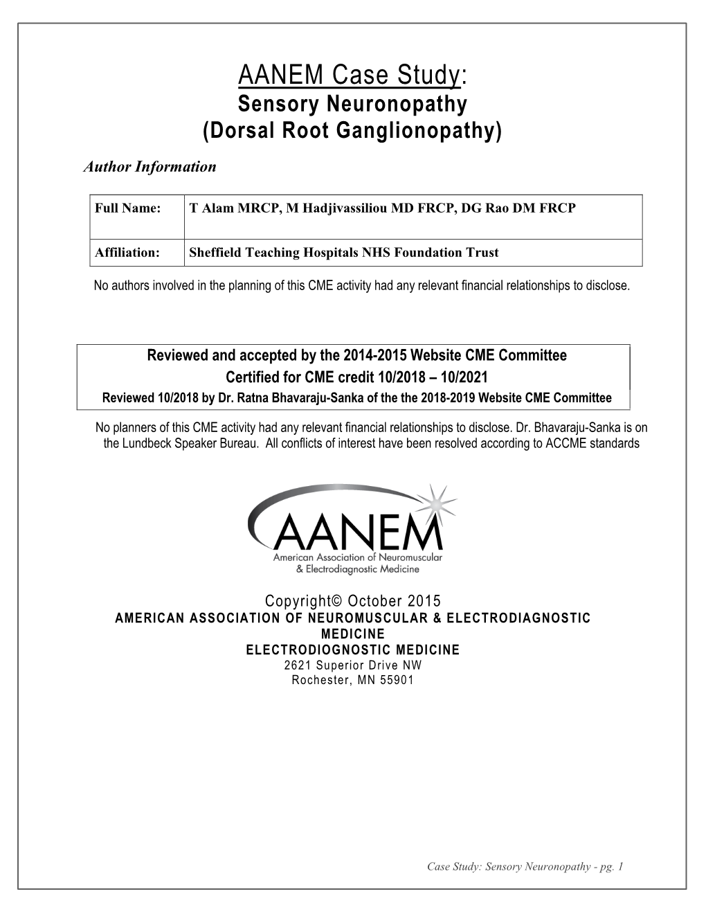 AANEM Case Study: Sensory Neuronopathy (Dorsal Root Ganglionopathy)