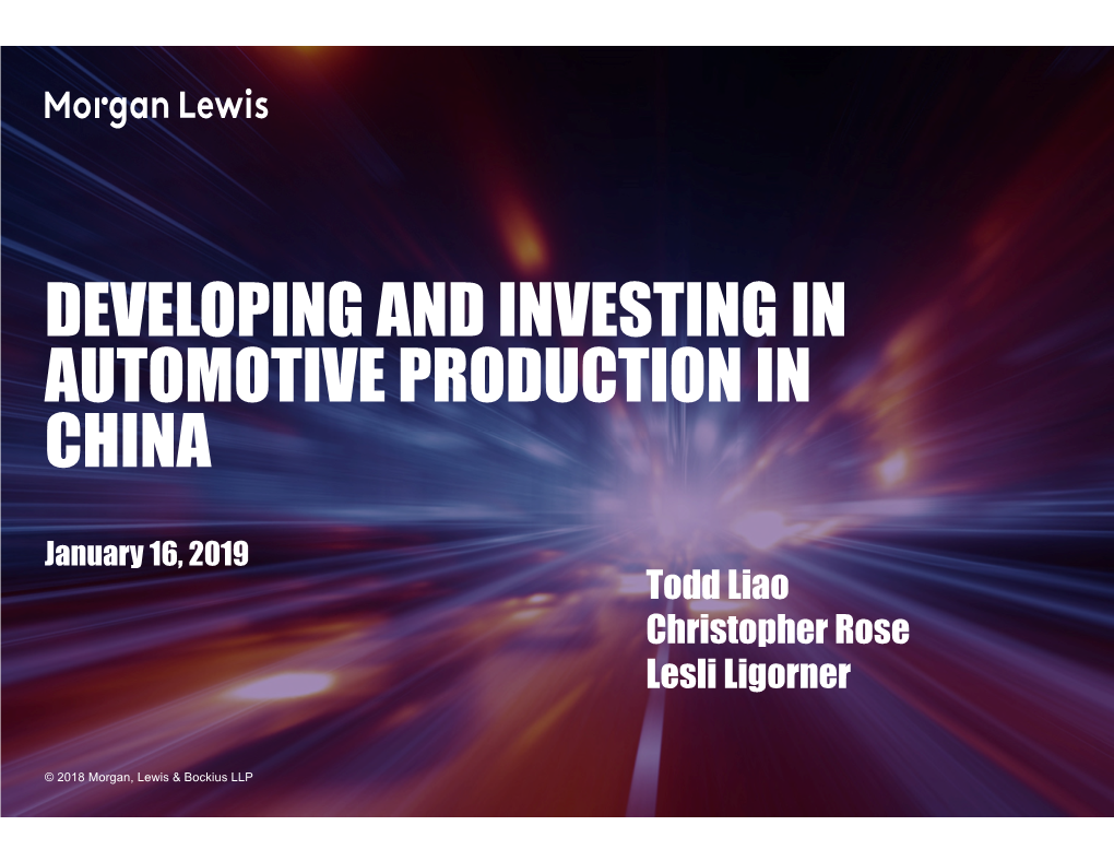 Developing and Investing in Automotive Production in China