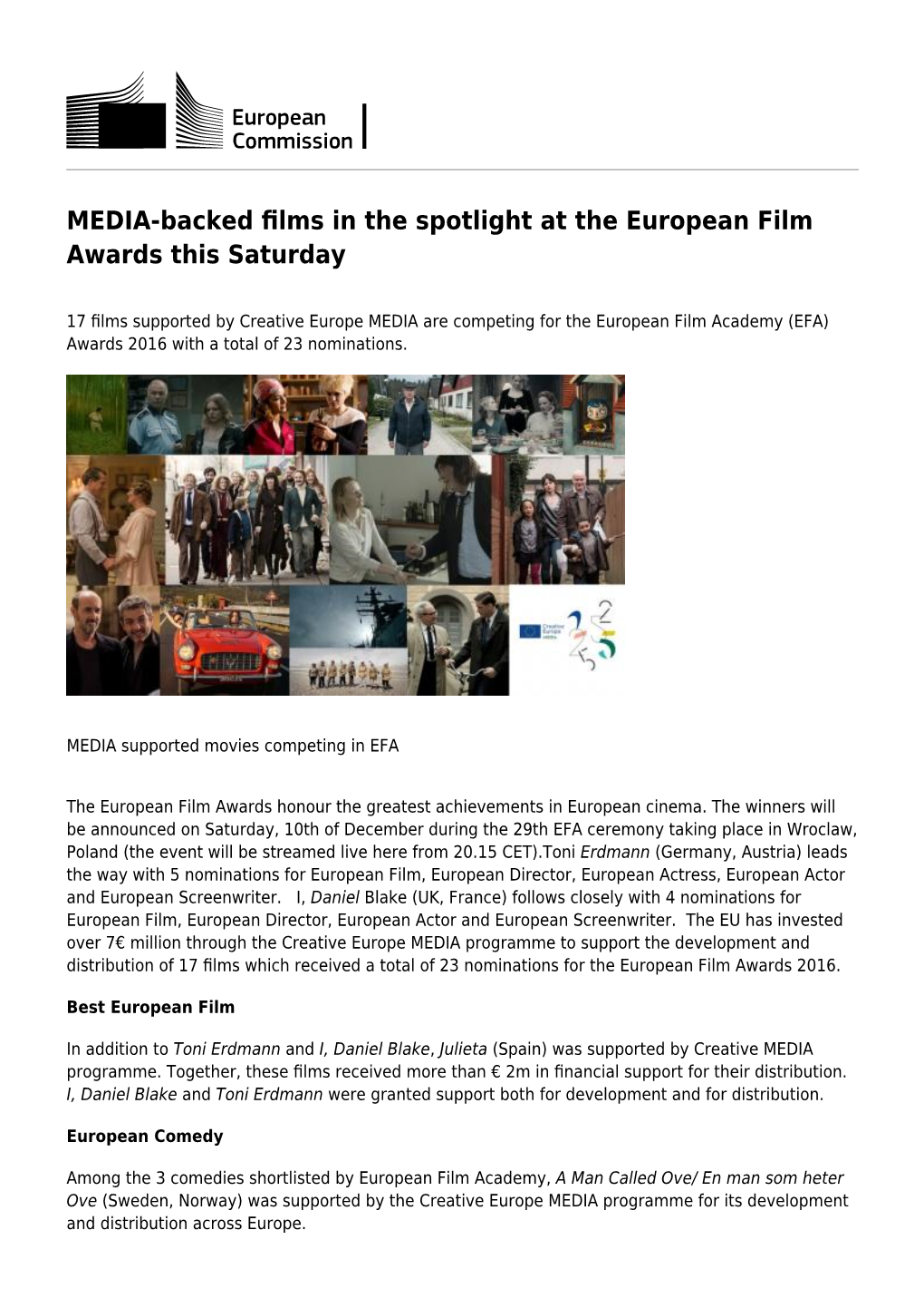 MEDIA-Backed Films in the Spotlight at the European Film Awards This Saturday