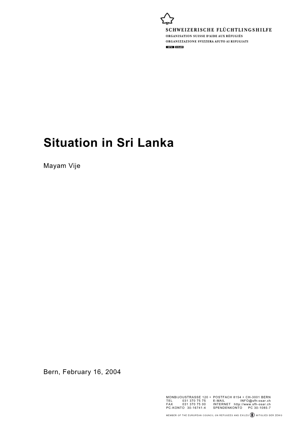 Situation in Sri Lanka