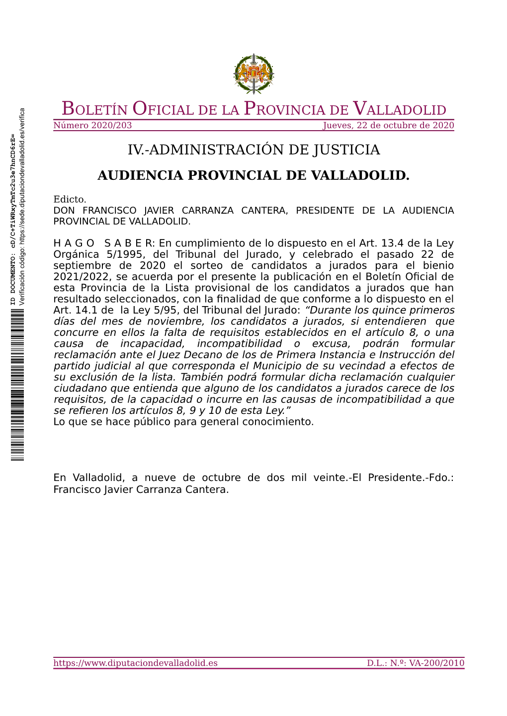 Iv.-Administración De Justicia Audiencia Provincial De Valladolid