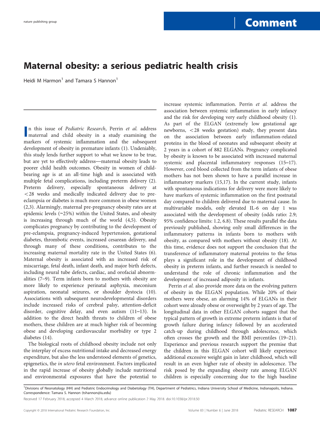 Maternal Obesity: a Serious Pediatric Health Crisis