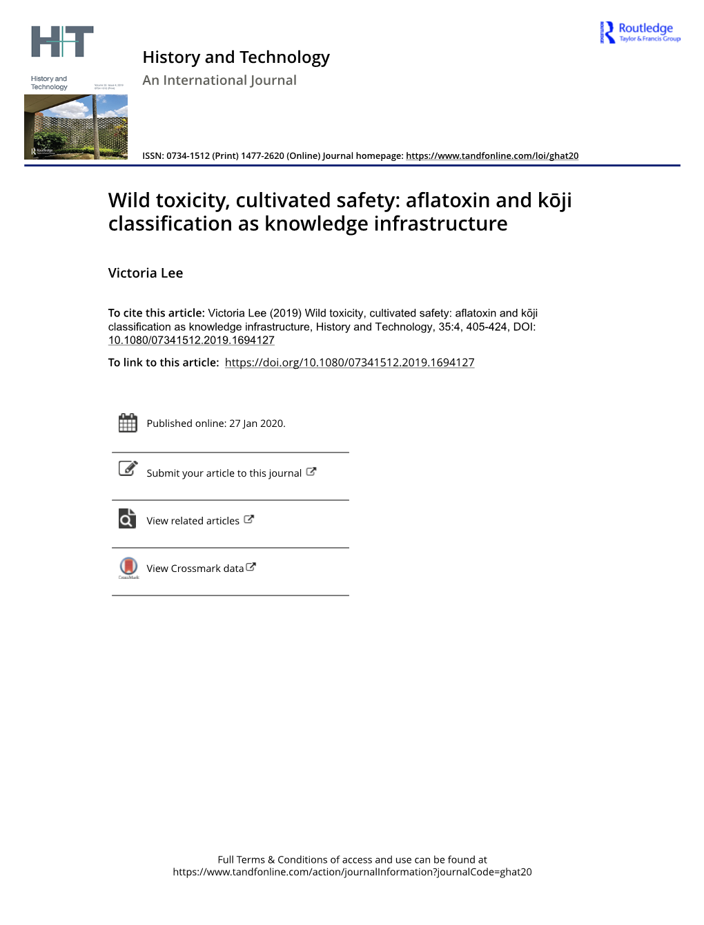 Wild Toxicity, Cultivated Safety: Aflatoxin and Kōji Classification As Knowledge Infrastructure