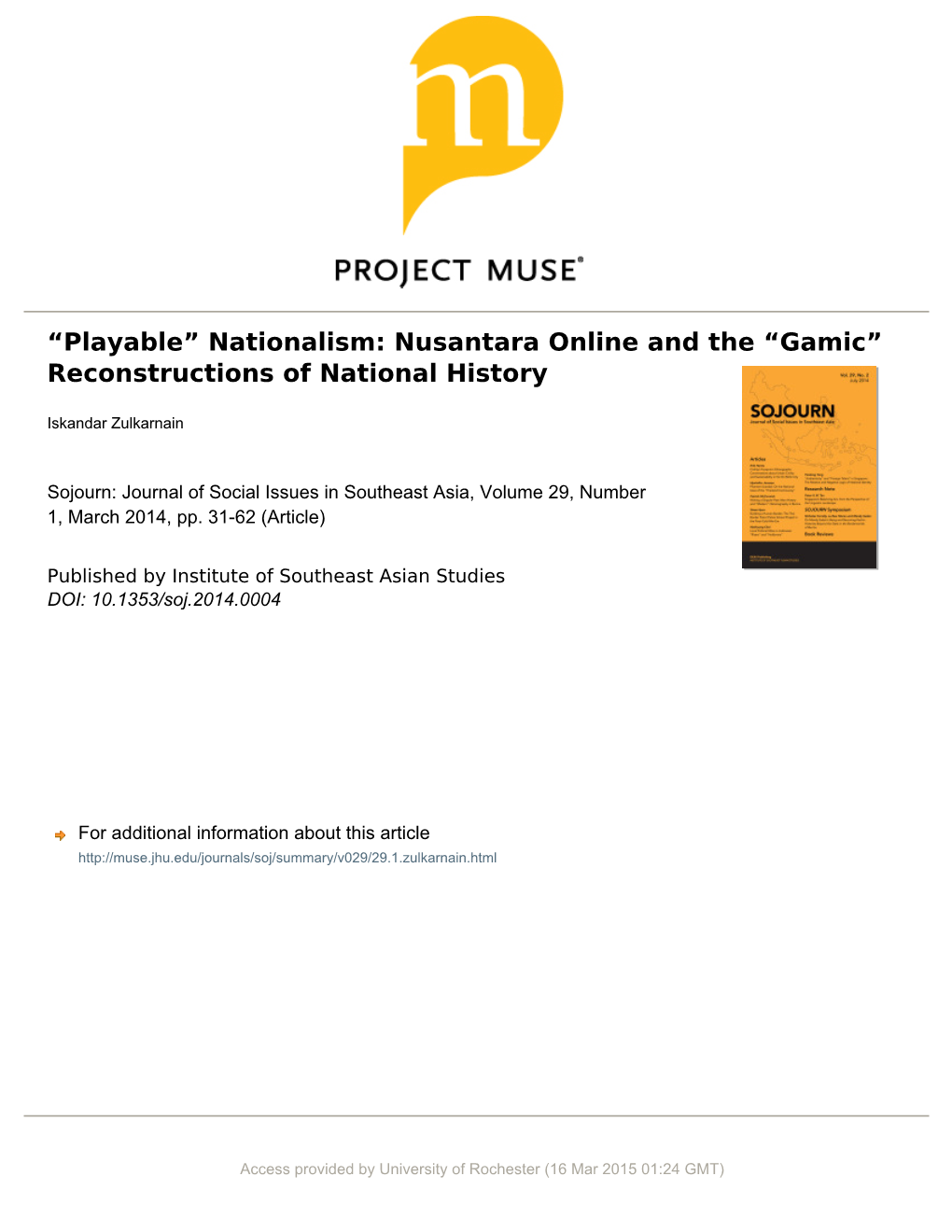 Nationalism: Nusantara Online and the “Gamic” Reconstructions of National History