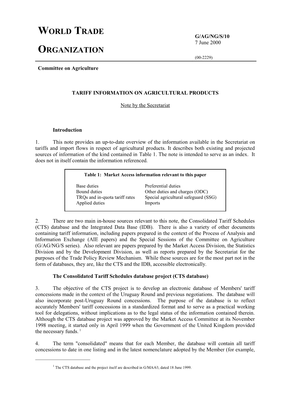 Tariff Information on Agricultural Products