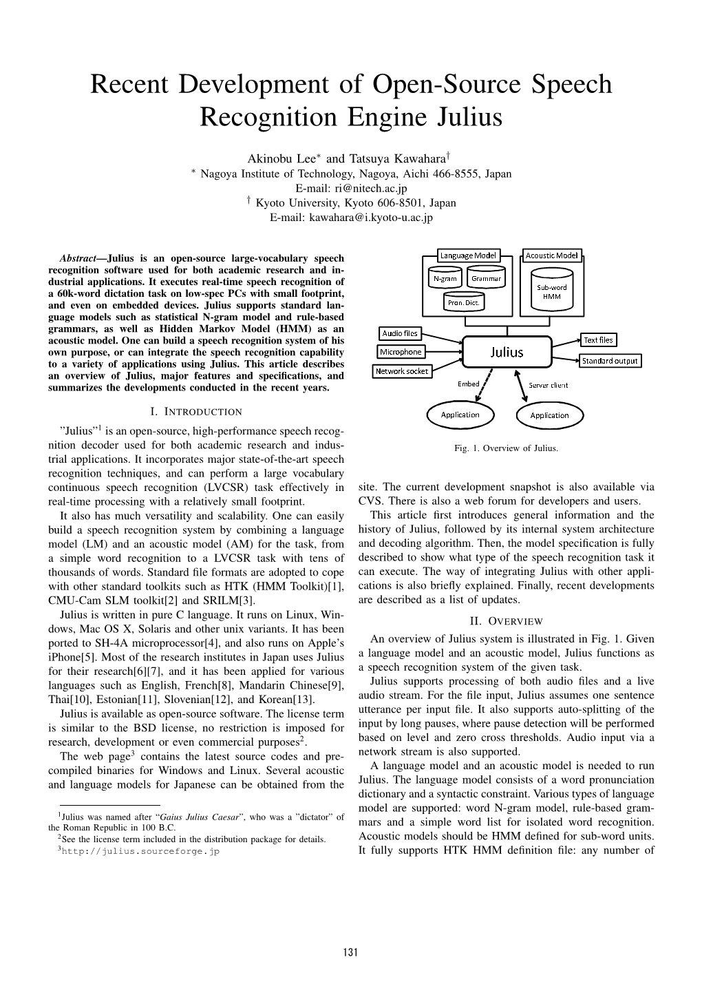 Recent Development of Open-Source Speech Recognition Engine Julius