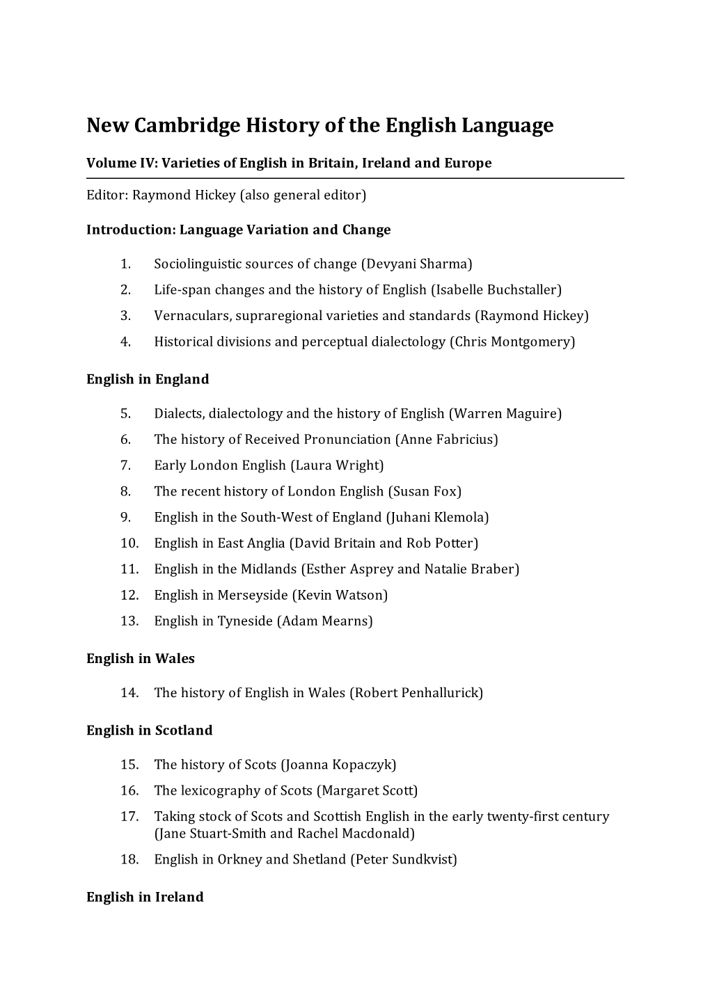 New Cambridge History of the English Language