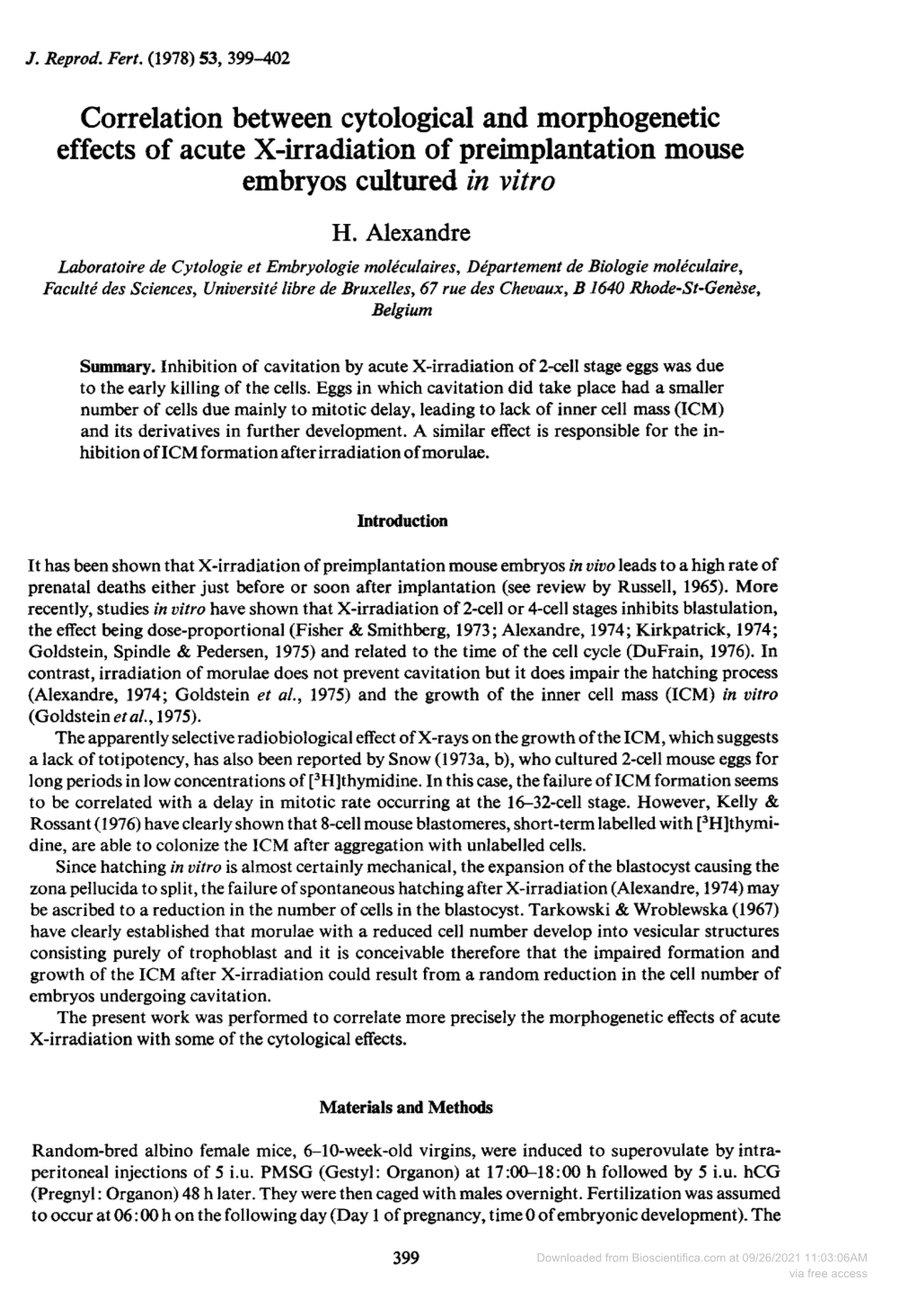 Effects of Acute X-Irradiation of Preimplantation Mouse Embryos Cultured in Vitro H