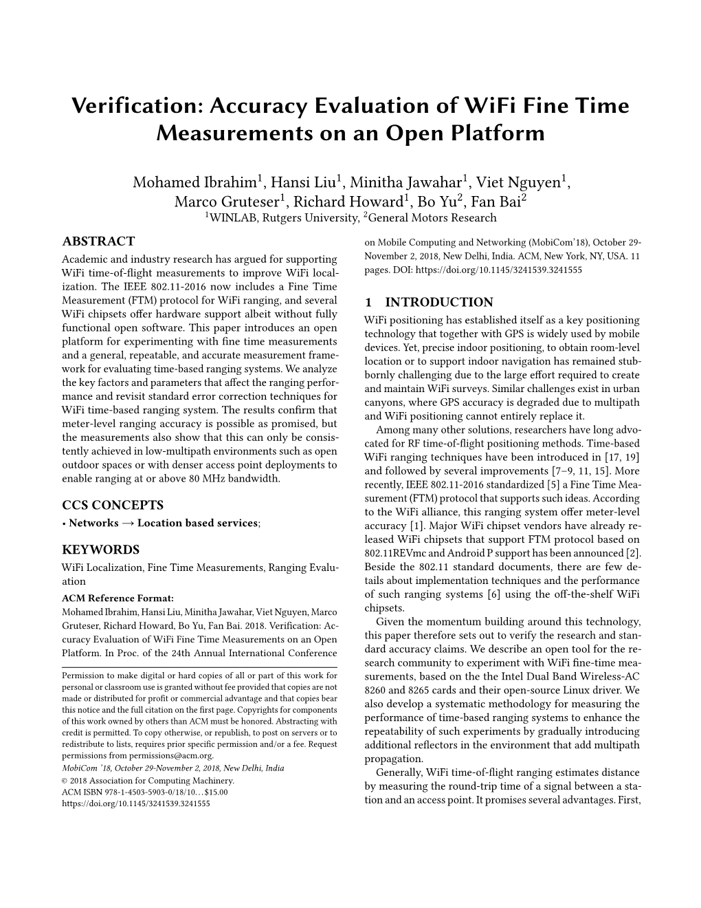 Verification: Accuracy Evaluation of Wifi Fine Time Measurements on an Open Platform