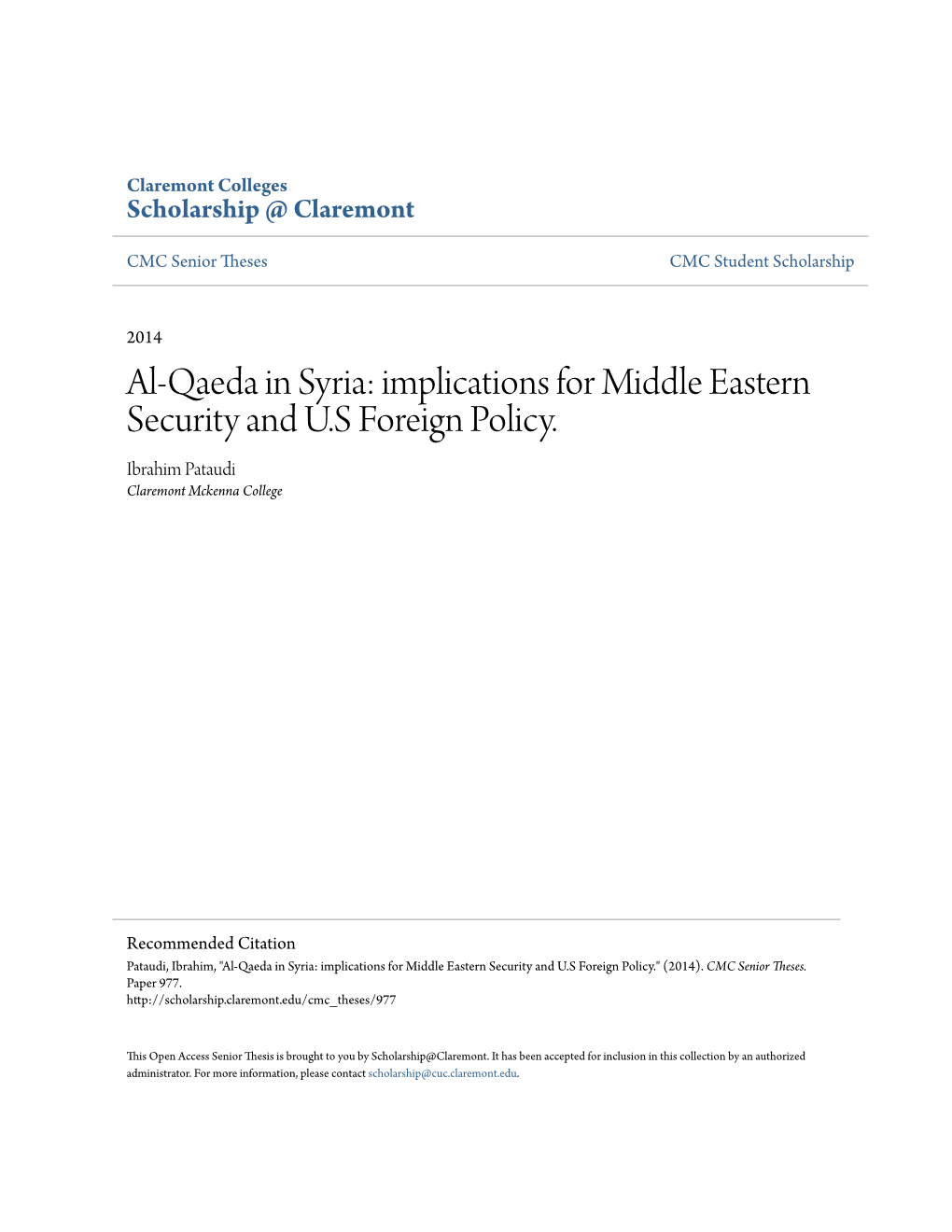 Al-Qaeda in Syria: Implications for Middle Eastern Security and U.S Foreign Policy