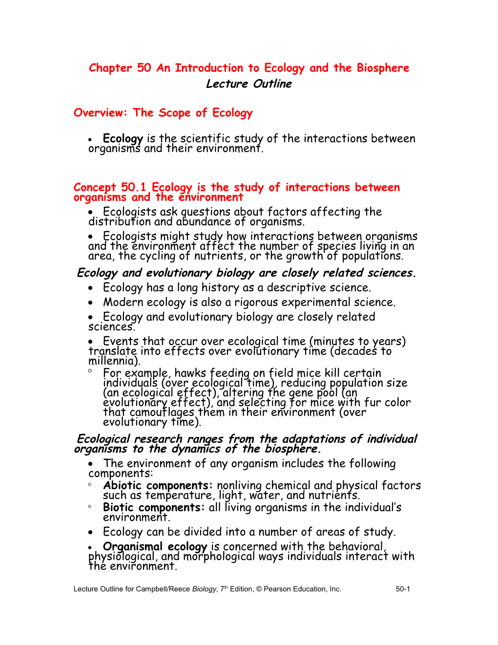 Chapter 50 an Introduction to Ecology and the Biosphere