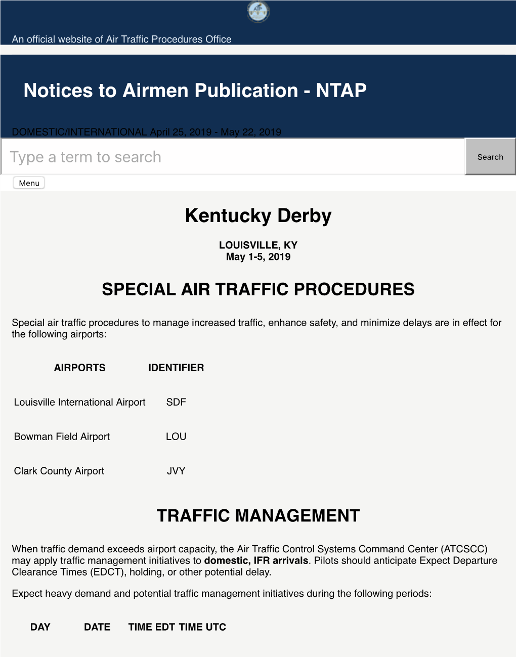 Notices to Airmen Publication - NTAP