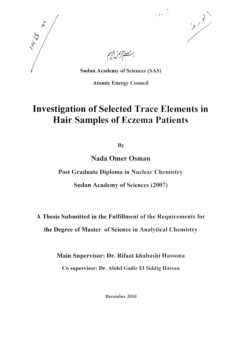 Investigation of Selected Trace Elements in Hair Samples of Eczema Patients