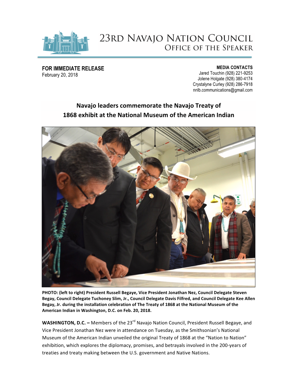 Navajo Leaders Commemorate the Navajo Treaty of 1868 Exhibit at the National Museum of the American Indian