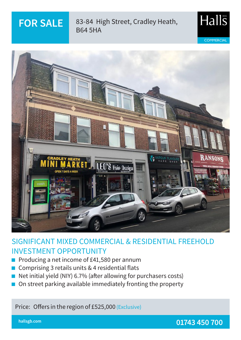 FOR SALE 83-84 High Street, Cradley Heath, B64 5HA