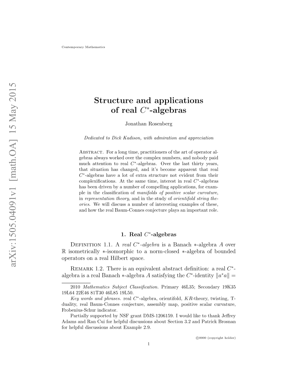 Arxiv:1505.04091V1 [Math.OA] 15 May 2015 R Prtr Nara Ibr Space