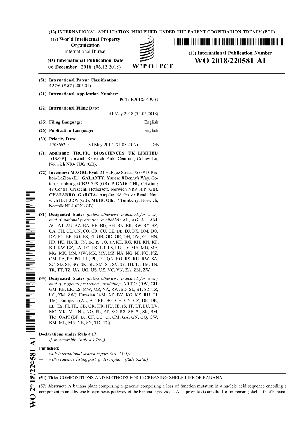 WO 2018/220581 Al 06 December 2018 (06.12.2018) W !P O PCT