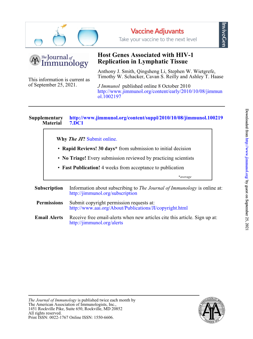 Replication in Lymphatic Tissue Host Genes