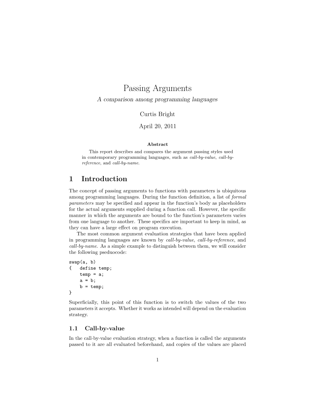 Passing Arguments a Comparison Among Programming Languages