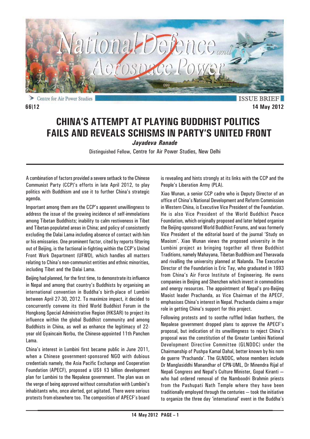 'CHINA's ATTEMPT at PLAYING BUDDHIST POLITICS VOL-66.Pmd