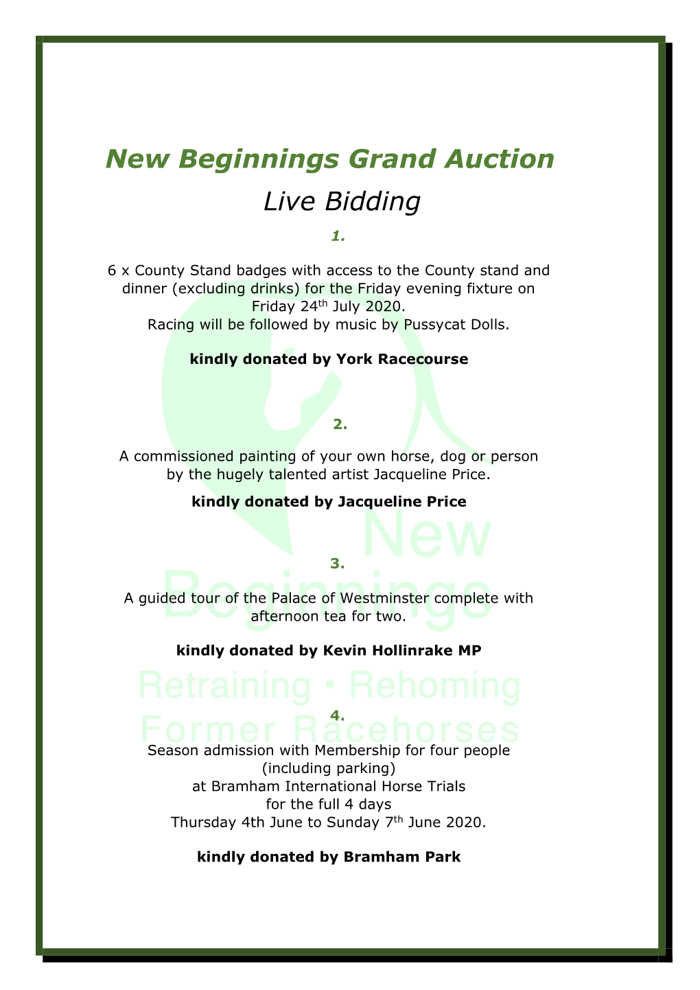 New Beginnings Grand Auction Live Bidding