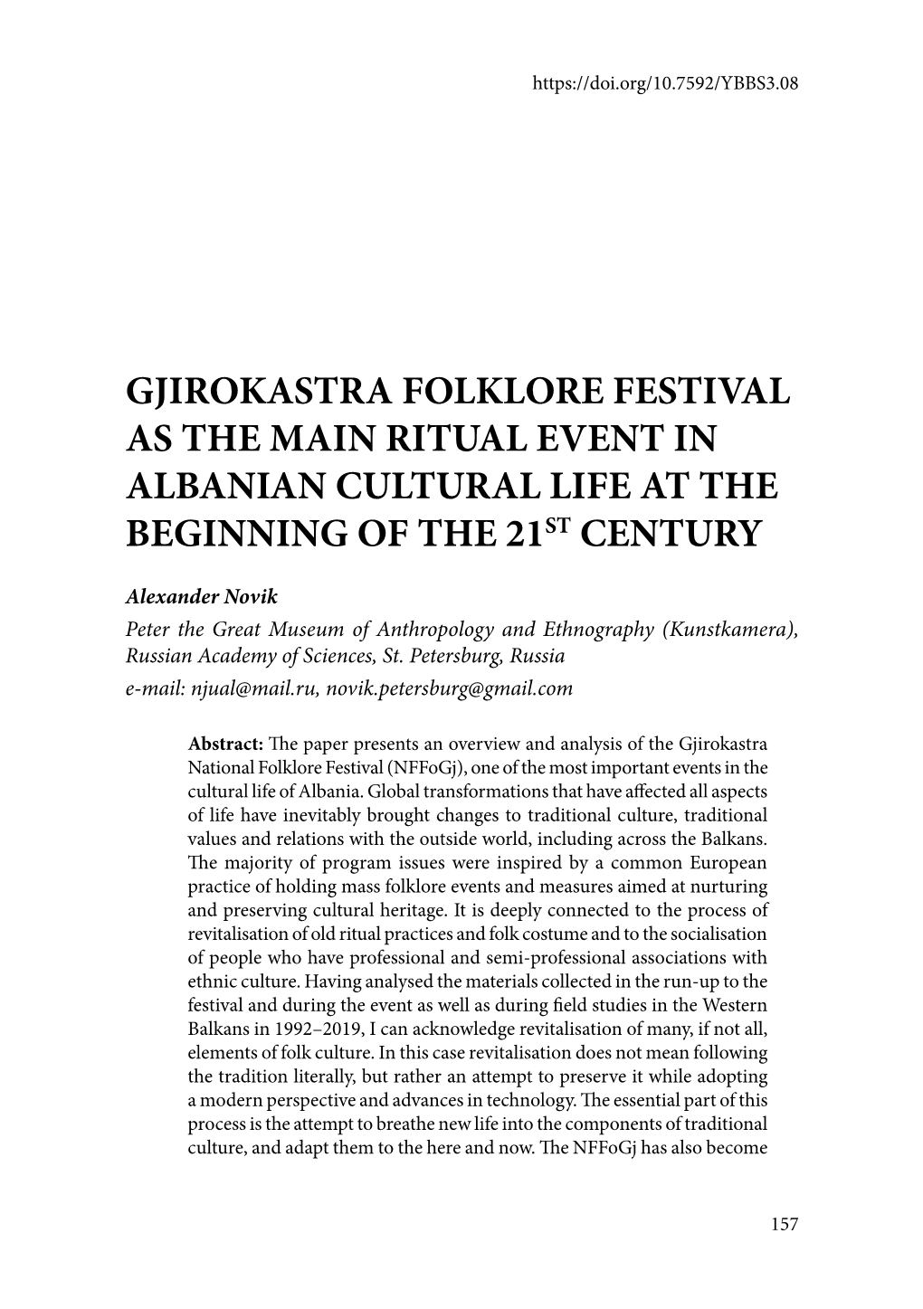 Gjirokastra Folklore Festival As the Main Ritual Event in Albanian Cultural Life at the Beginning of the 21St Century