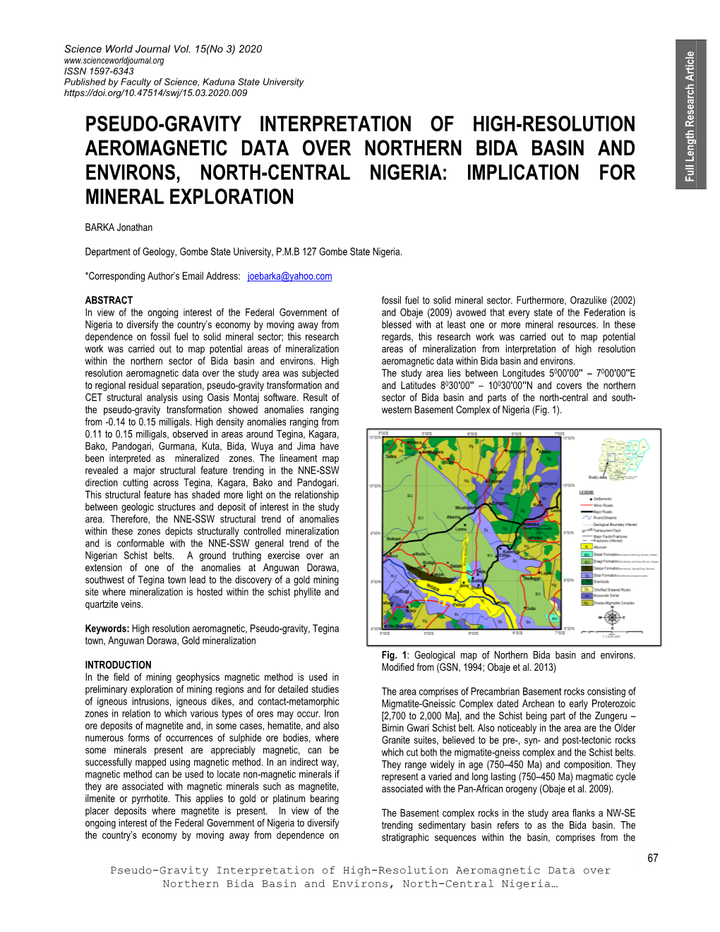 Pseudo-Gravity Interpretation of High-Resolution Aeromagnetic Data Over Northern Bida Basin And