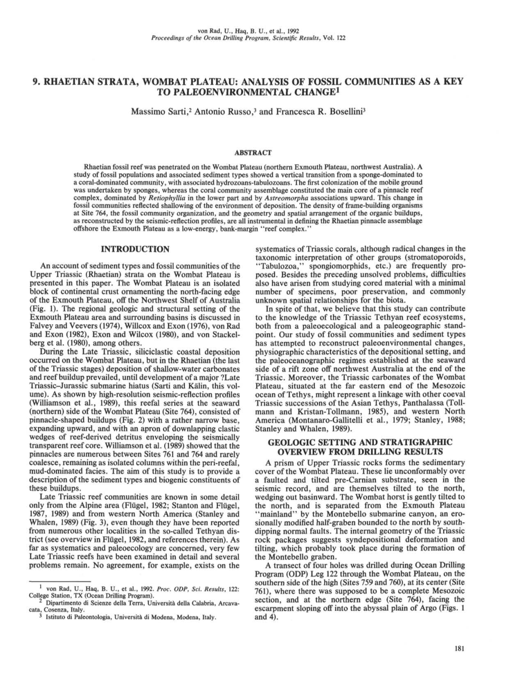 9. Rhaetian Strata, Wombat Plateau: Analysis of Fossil Communities As a Key to Paleoenvironmental Change1