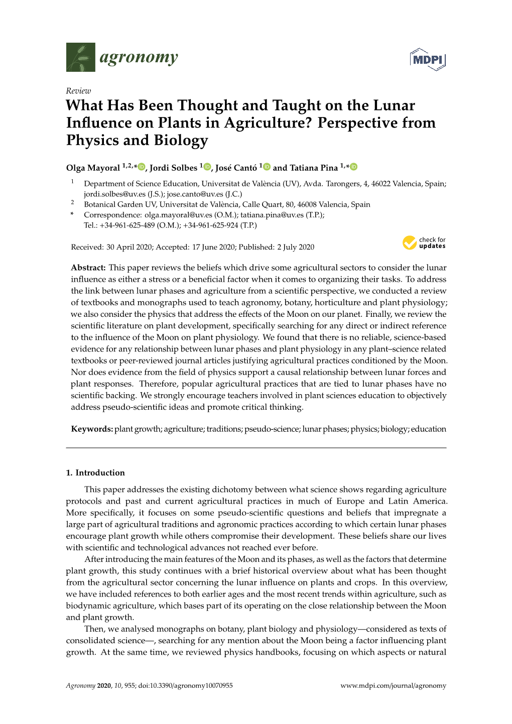 What Has Been Thought and Taught on the Lunar Influence on Plants In