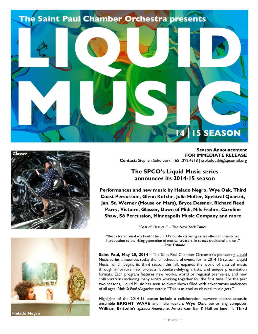 The SPCO's Liquid Music Series Announces Its 2014-15 Season The